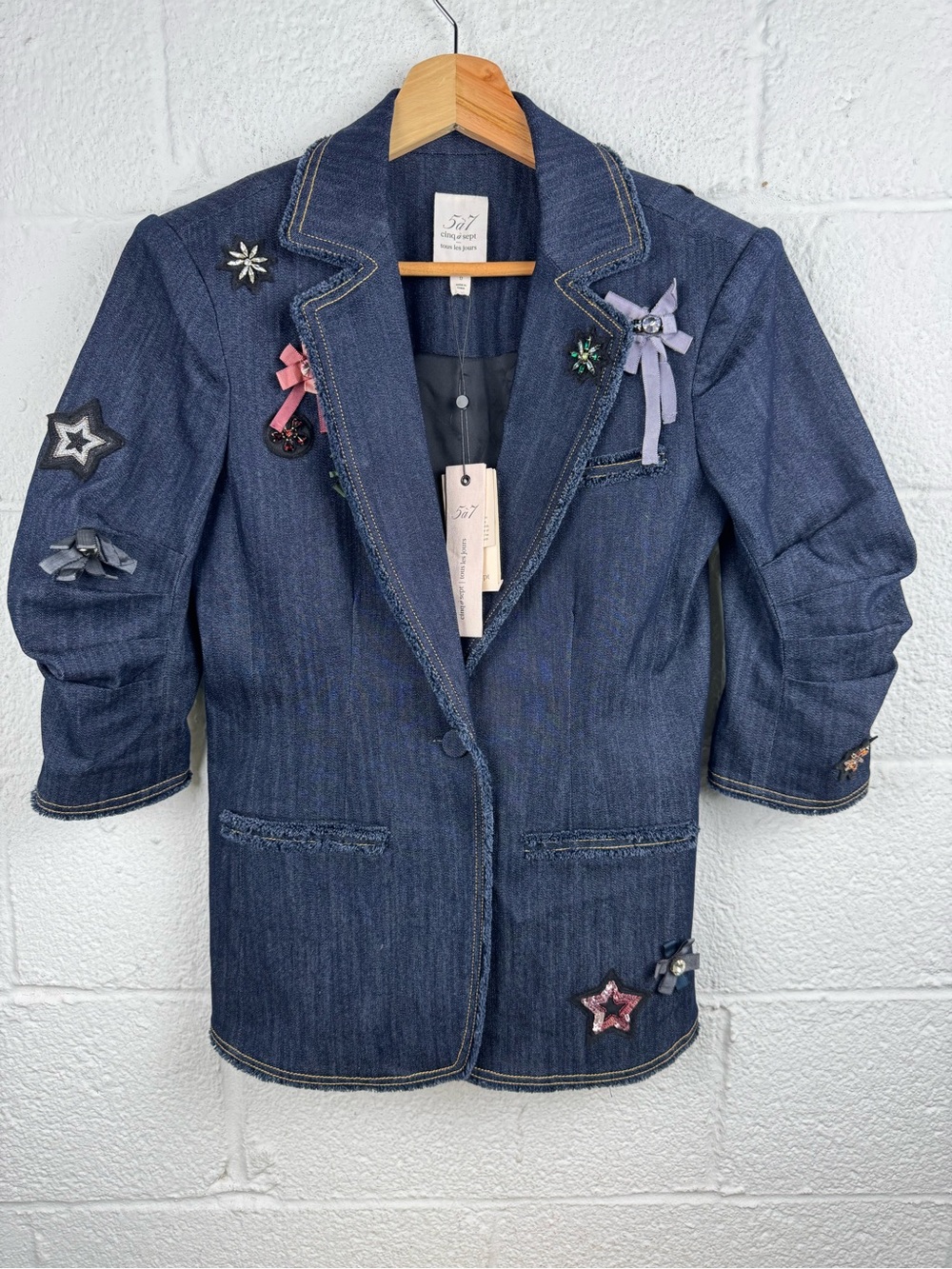 Cinq à Sept Khloe Embellished Denim Blazer Jacket Indigo NWT Size 0